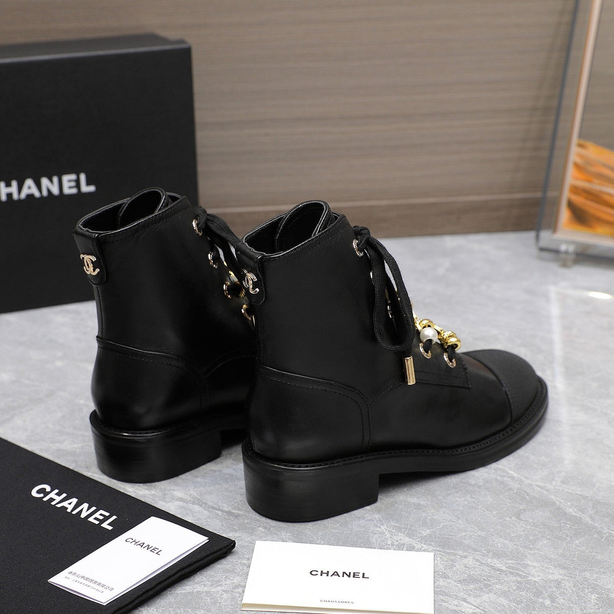 CC Ankle Boots 30mm Black Plain Cowhide