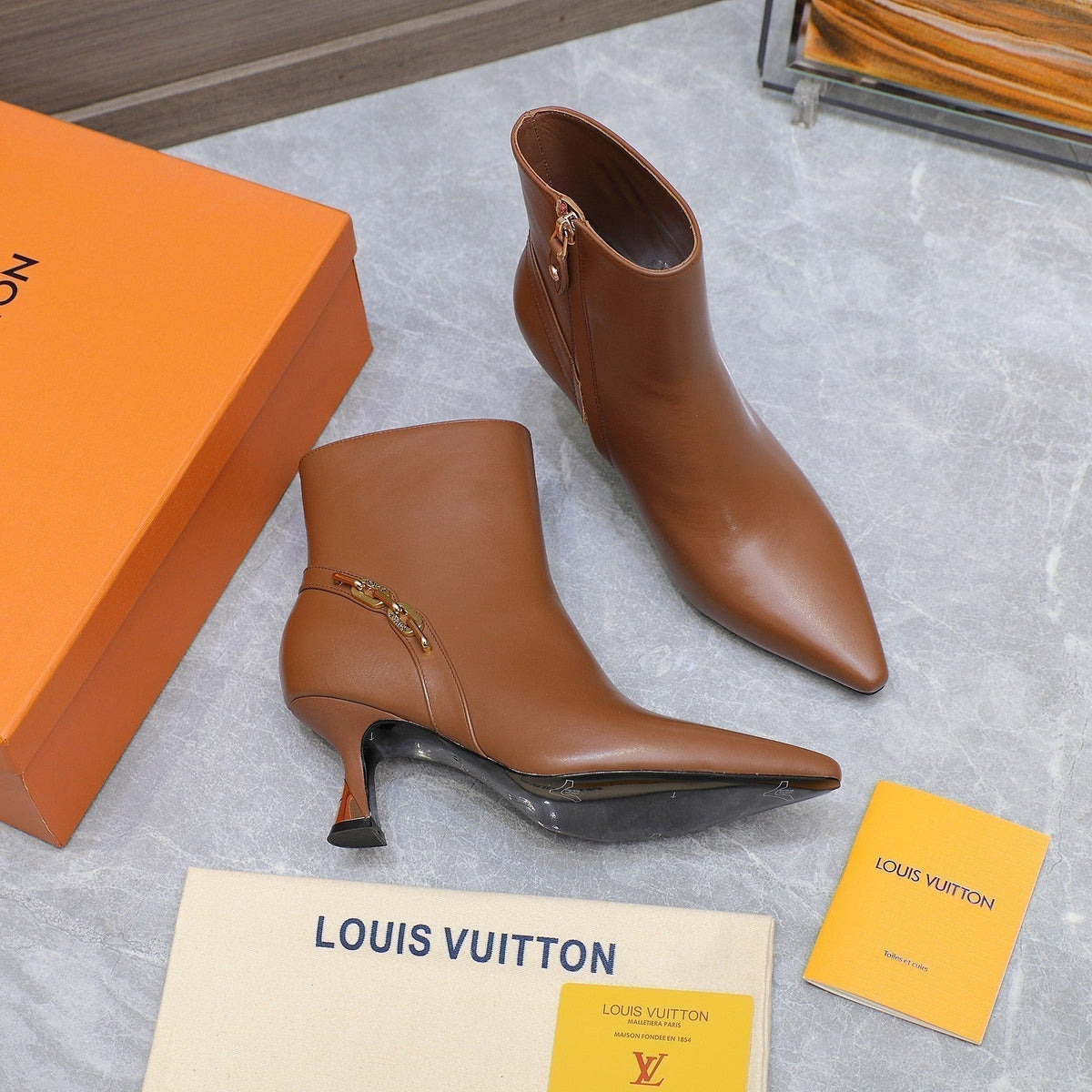 LV Sparkle Ankle Boots 70mm Brown Cowhide