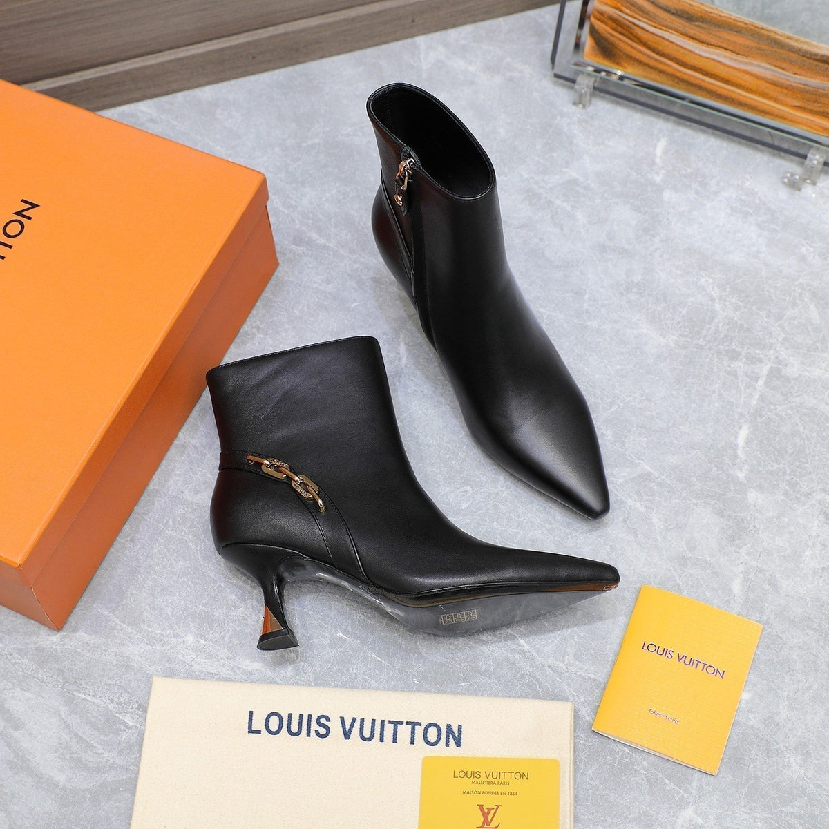 LV Sparkle Ankle Boots 70mm Black Cowhide