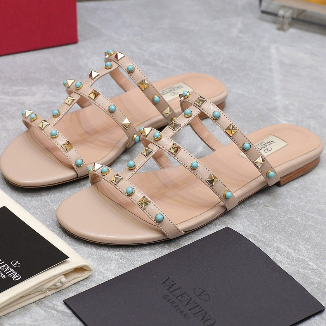 VT 25 Rockstud leather slides Nude Sheepskin 289662