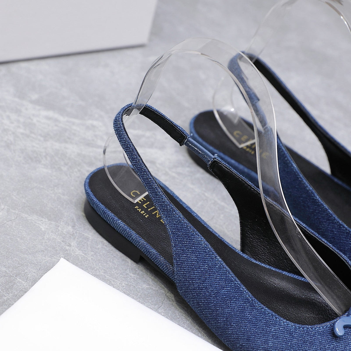 CELINE 25 Slingback Flat Blue Denim 289526