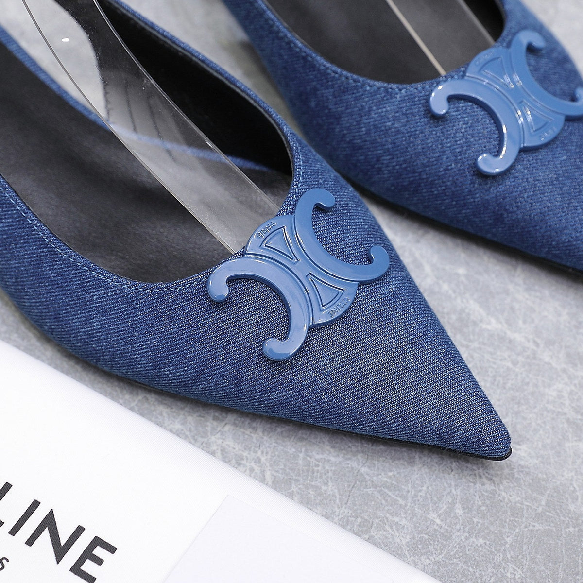 CELINE 25 Slingback Flat Blue Denim 289526