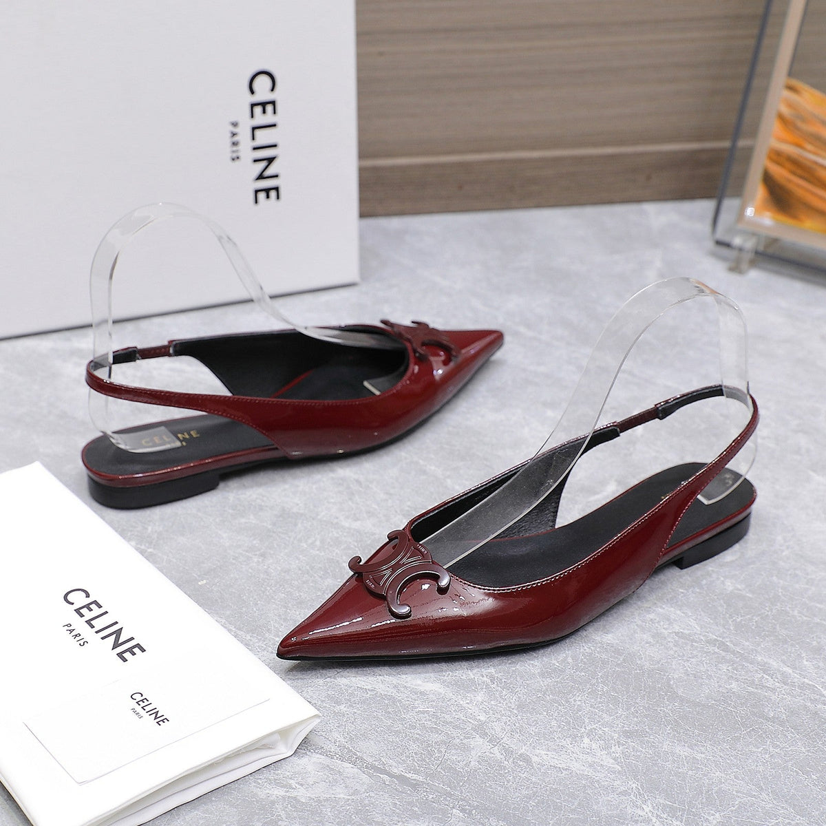 CELINE 25 Slingback Flat Red Patent Leather 289528