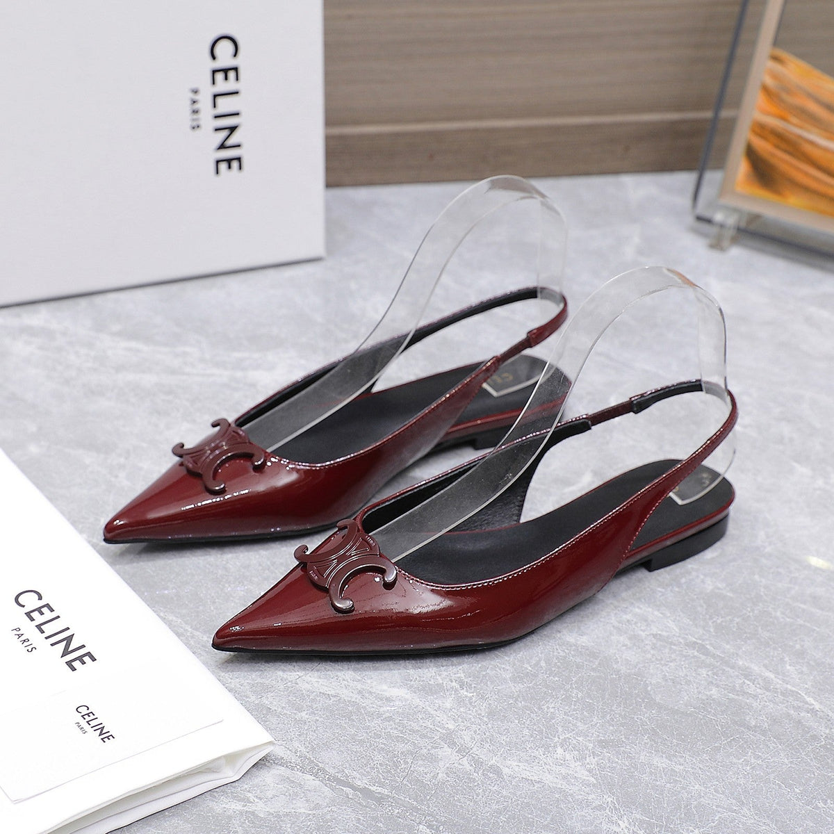 CELINE 25 Slingback Flat Red Patent Leather 289528