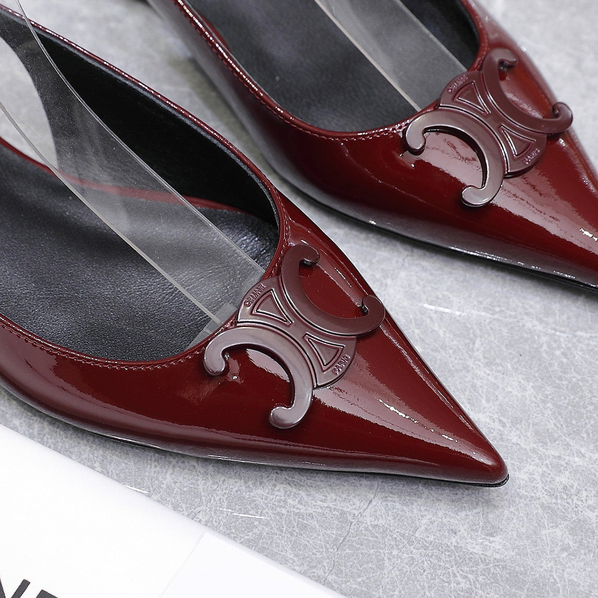 CELINE 25 Slingback Flat Red Patent Leather 289528