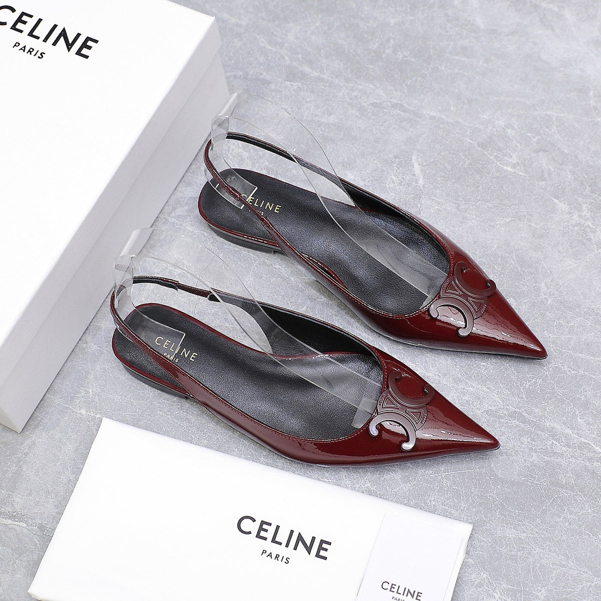 CELINE 25 Slingback Flat Red Patent Leather 289528