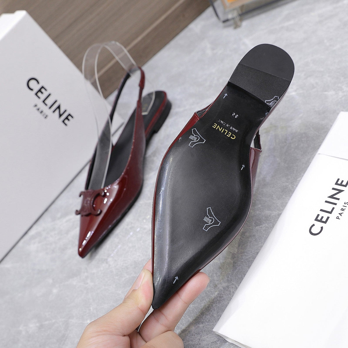 CELINE 25 Slingback Flat Red Patent Leather 289528