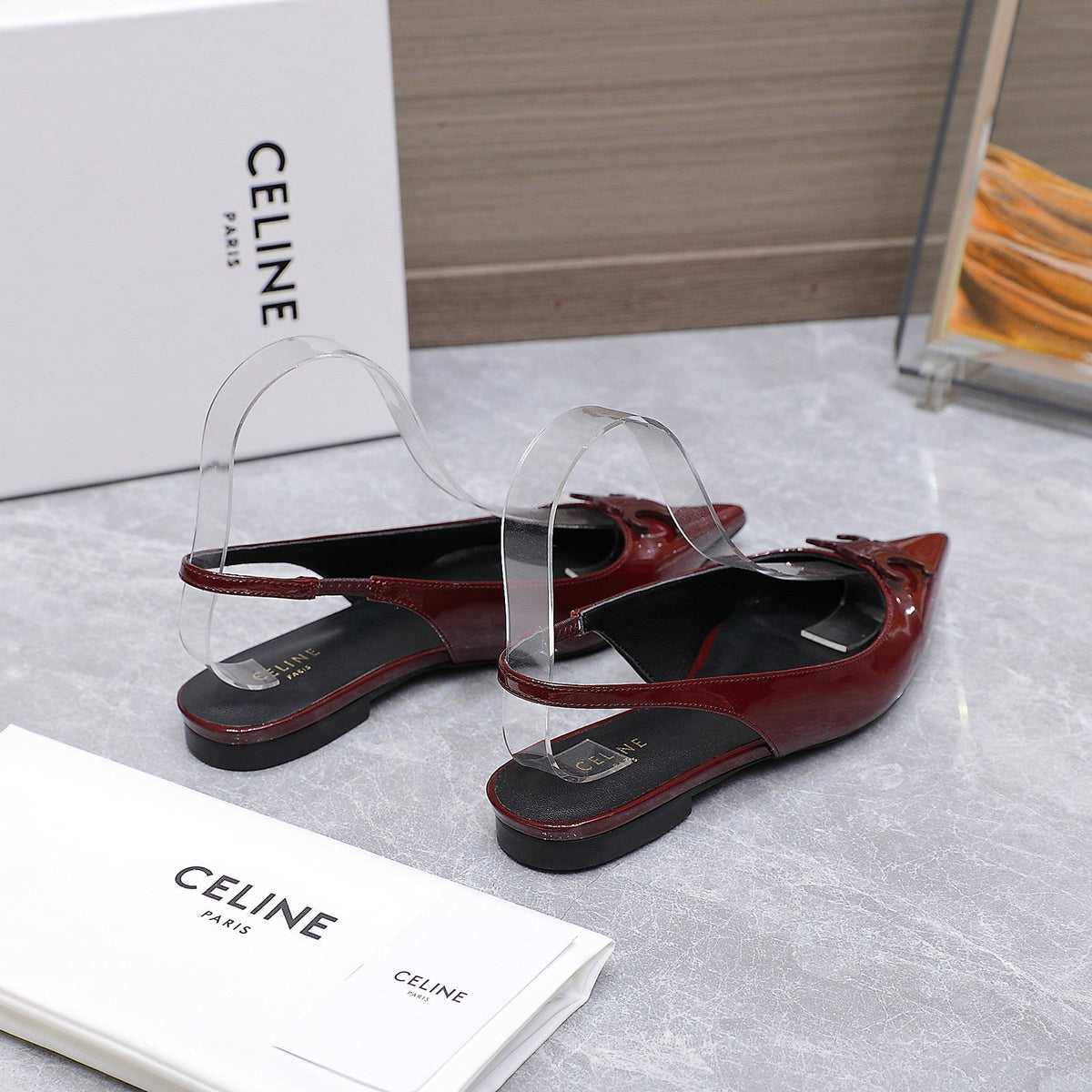 CELINE 25 Slingback Flat Red Patent Leather 289528