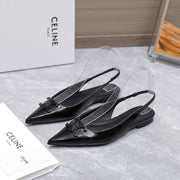 CELINE 25 Slingback Flat Black Patent Leather 289529