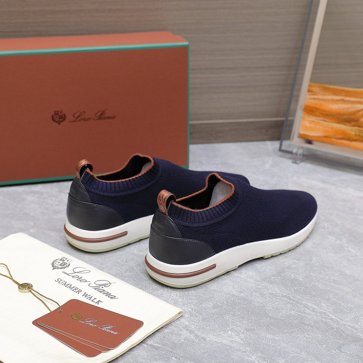 LP lady Flexy Walk Sneaker Navy Blue Wool And Calfskin 310445