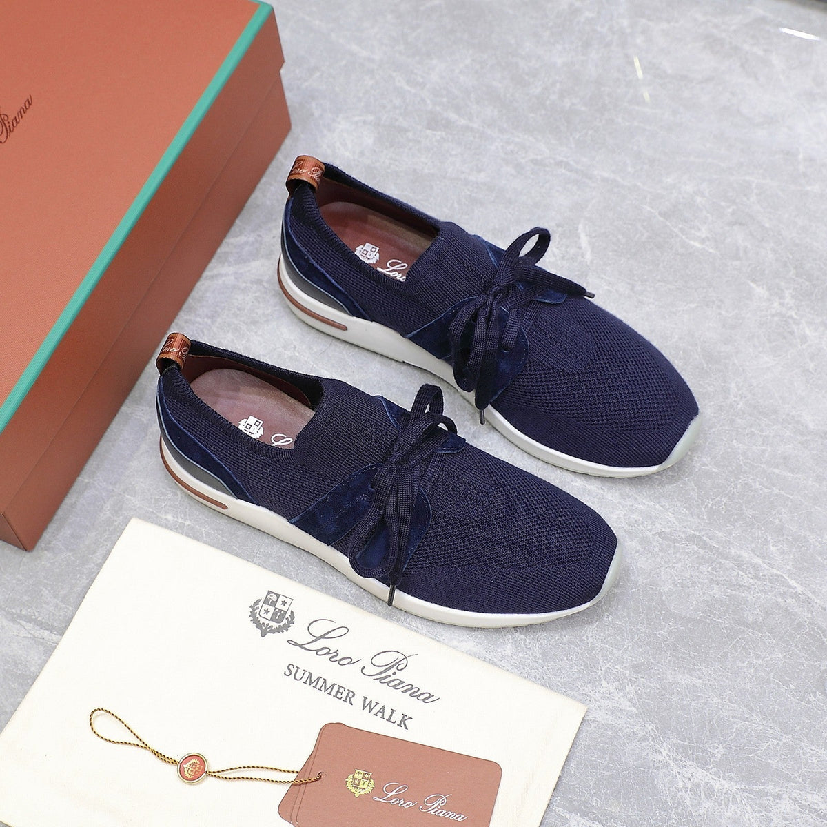 LP lady Flexy Walk Sneaker Navy Blue Wool and  Calfskin 310455