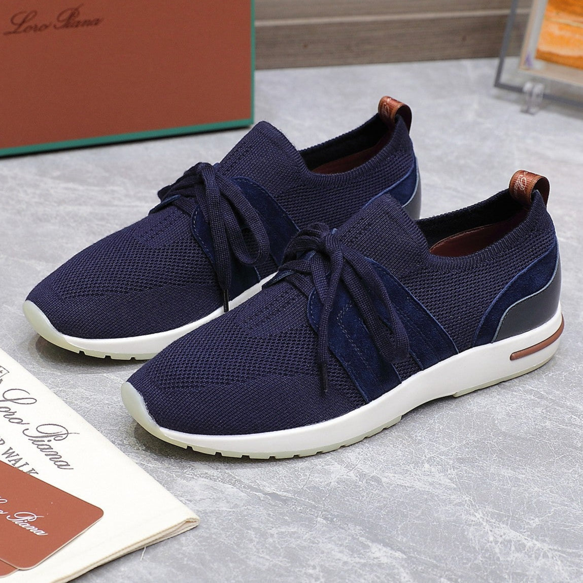 LP lady Flexy Walk Sneaker Navy Blue Wool and  Calfskin 310455