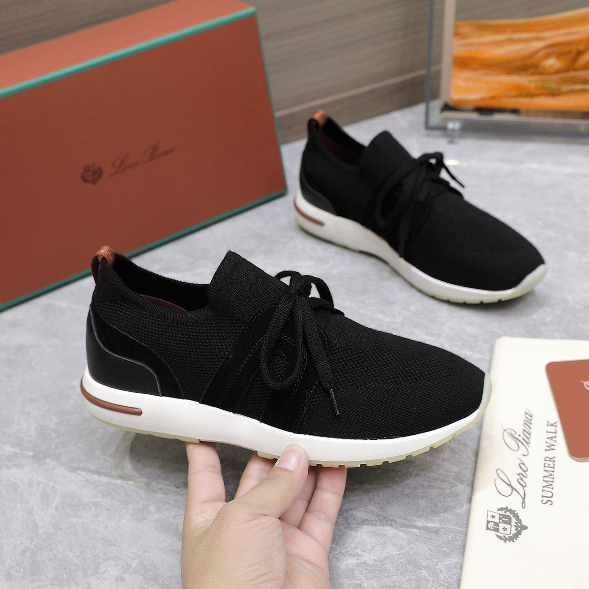 LP lady Flexy Walk Sneaker Black Wool And Calfskin 310456