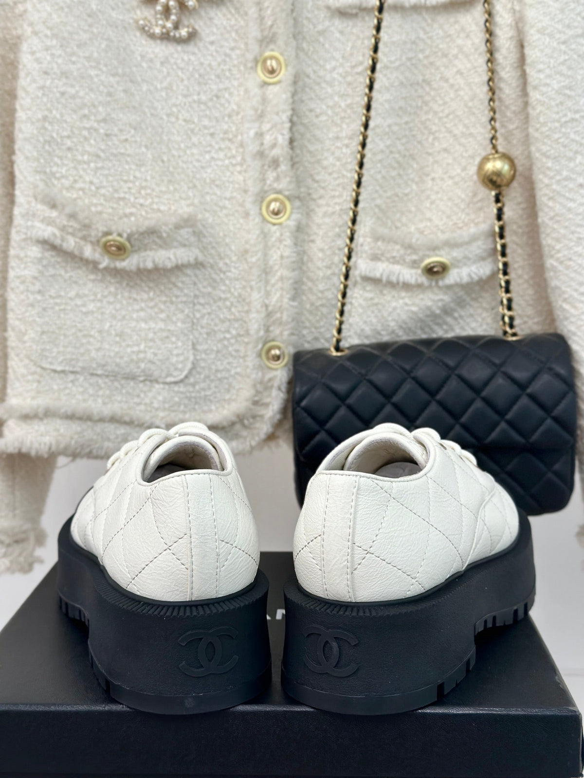 CC Classic Sneaker 50mm White Quilted Wrinkled Calfskin