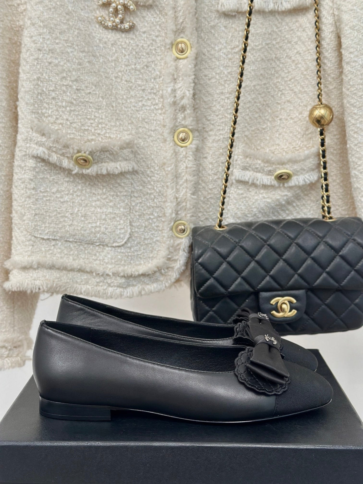 CC Ballet Flats Black With Bow Lambskin