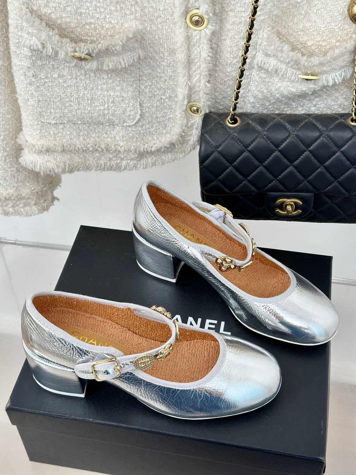 CC High Mary Jane Silver Lambskin Wrinkled