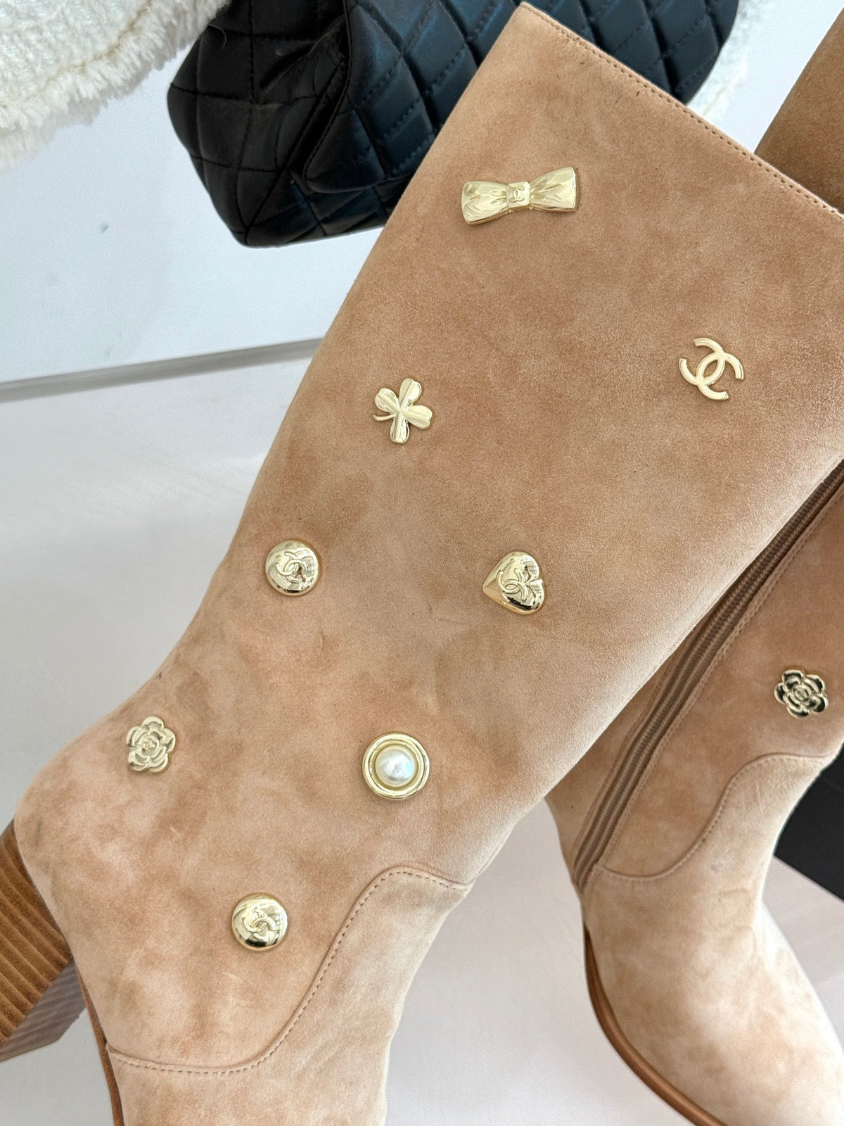 CC High Heel Boots Beige Suede Mix Charm 512033