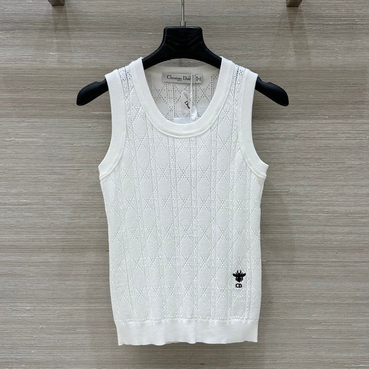 CD 25 Hollow Knitted Vest White Silk Wool