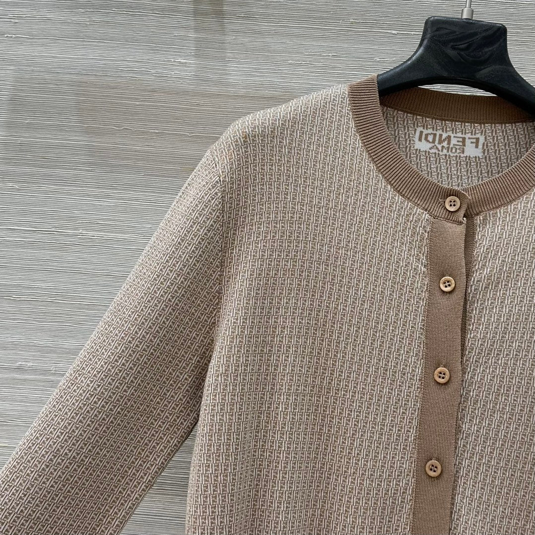 Fendi Knitted Cardigan Top Brown Wool
