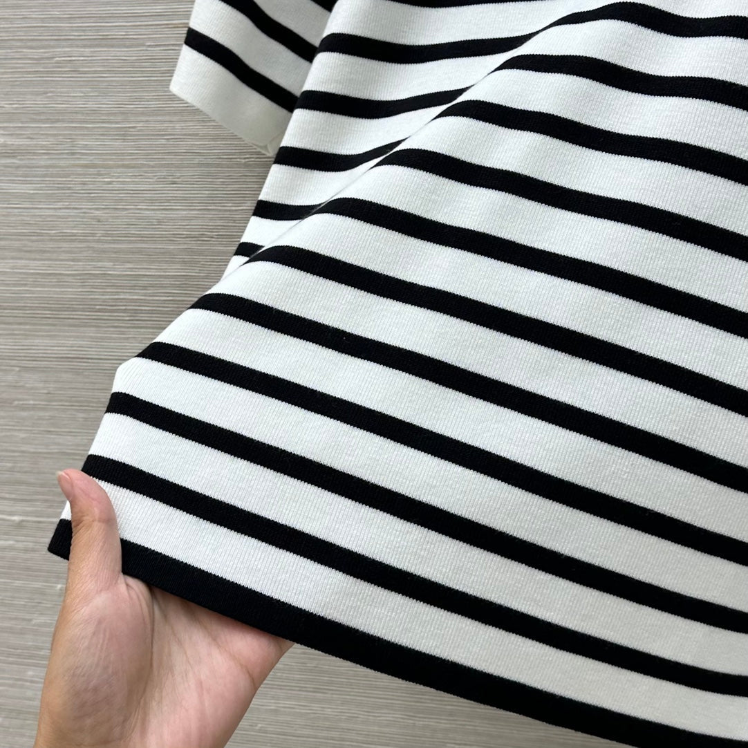 Loewe 25 Striped Knitted Polo Short-sleeved Top White Tencel