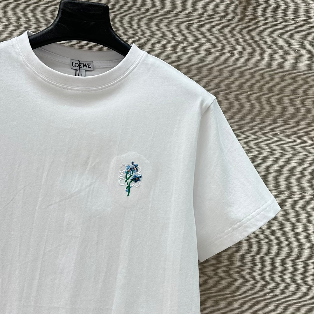 Loewe Floral Embroidered Short-sleeved T-shirt White Cotton