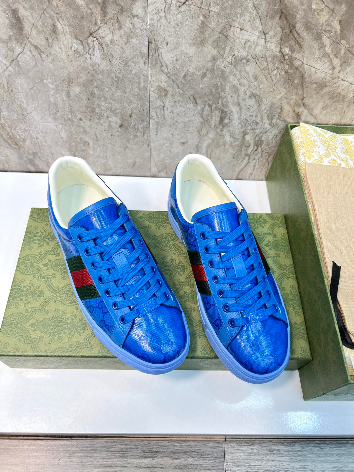GG Men's ACE Sneaker Blue Calfskin 525957