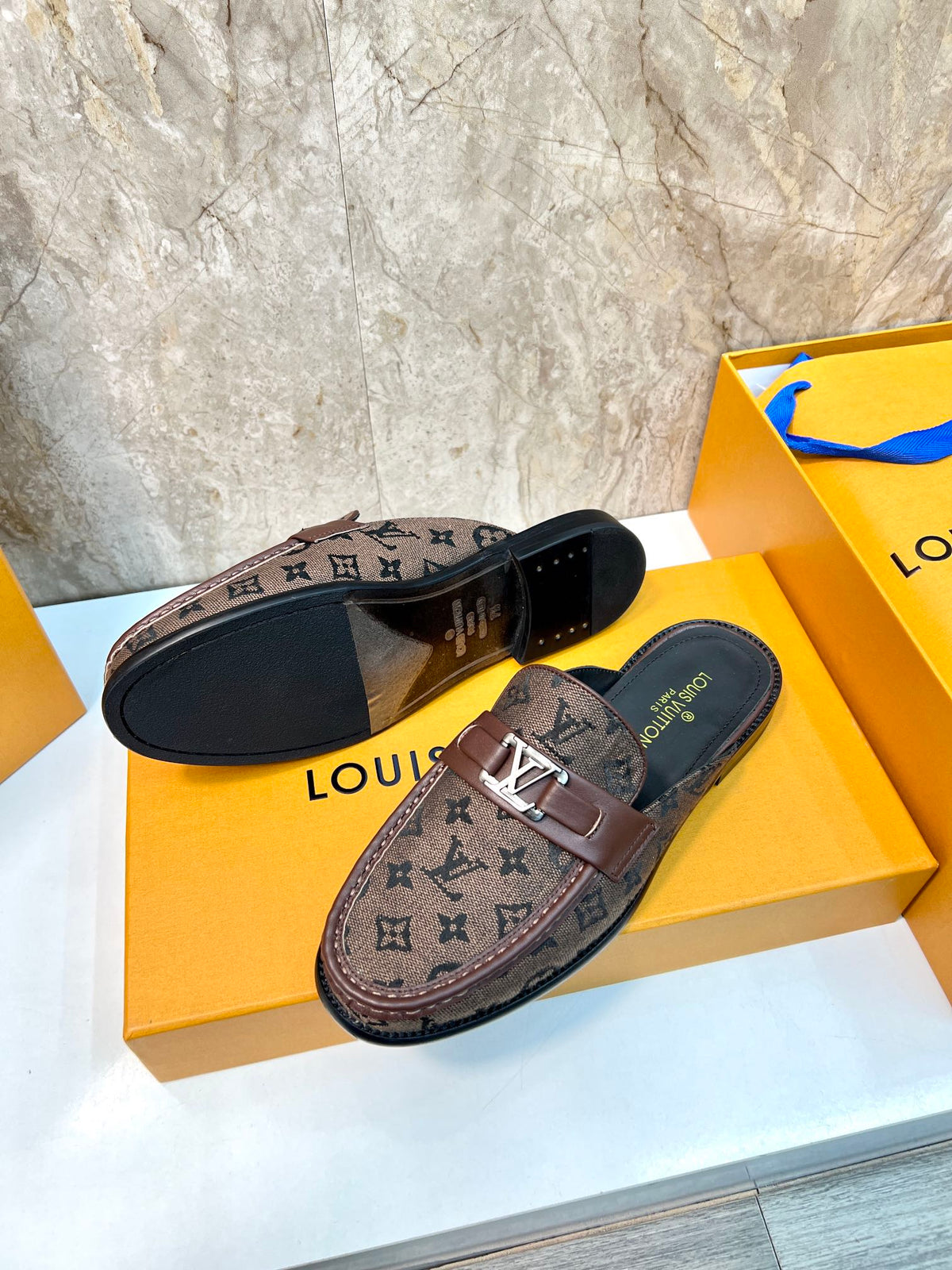 LV EASY MULE DARK BROWN MONOGRAM CANVAS
