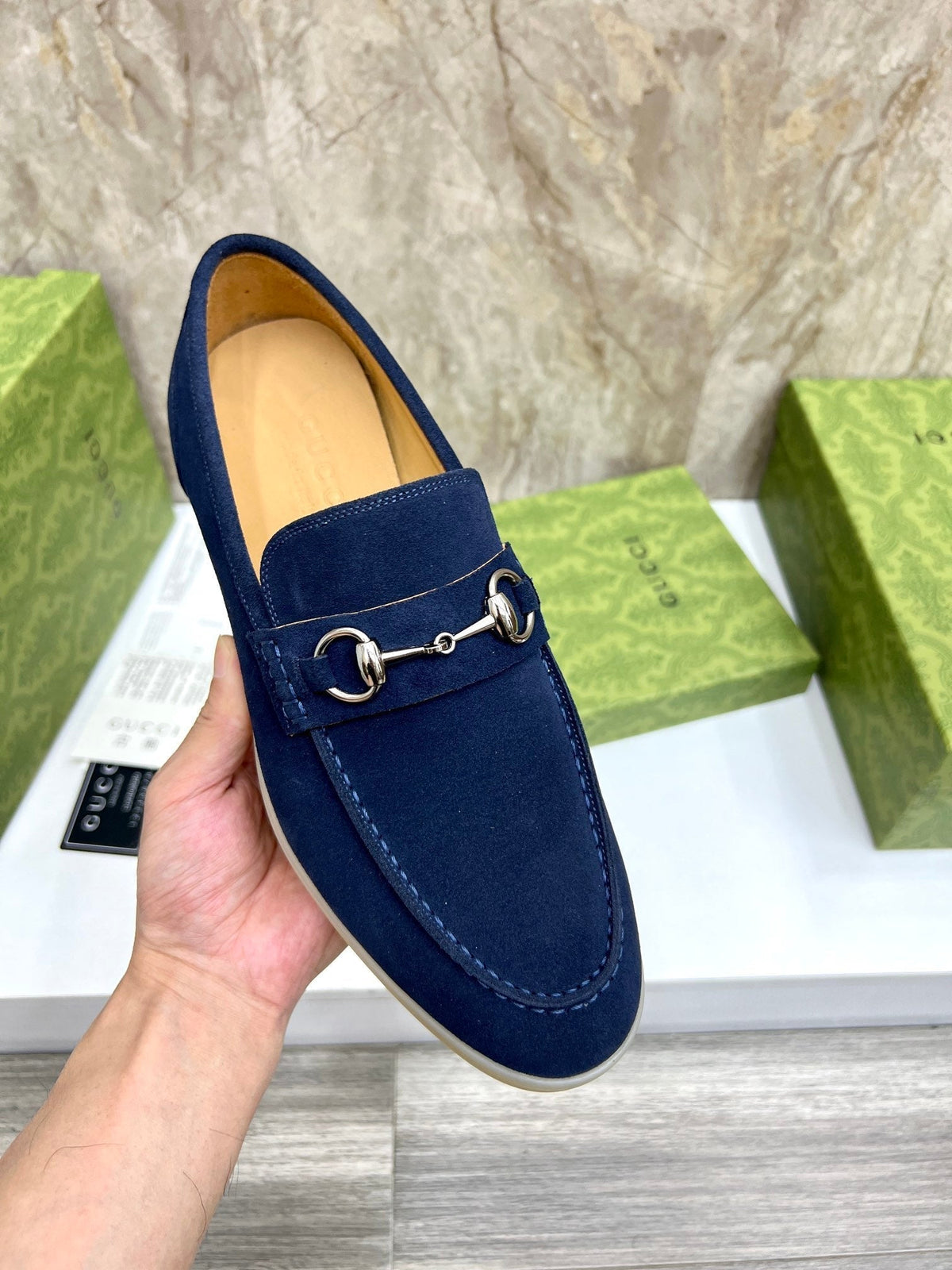 GG Men's Jordaan Loafer Navy Blue Suede 555996