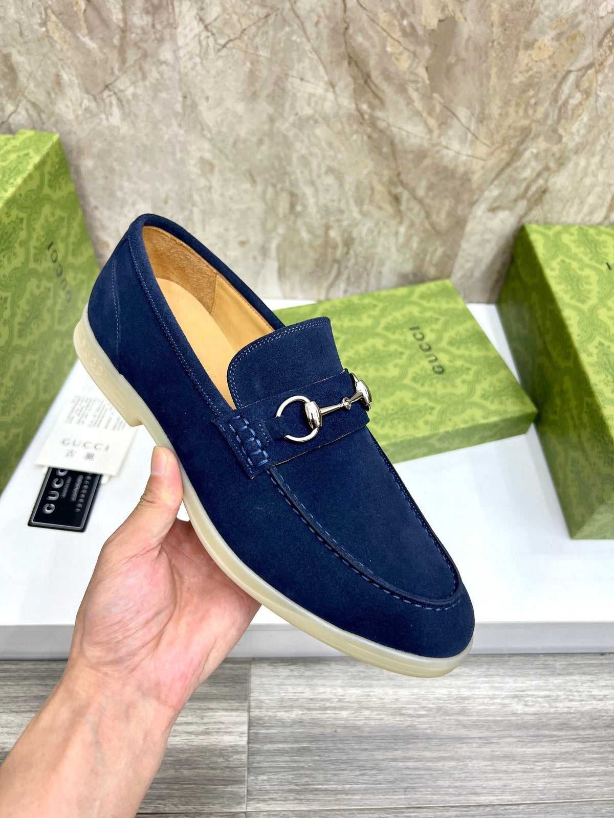 GG Men's Jordaan Loafer Navy Blue Suede 555996