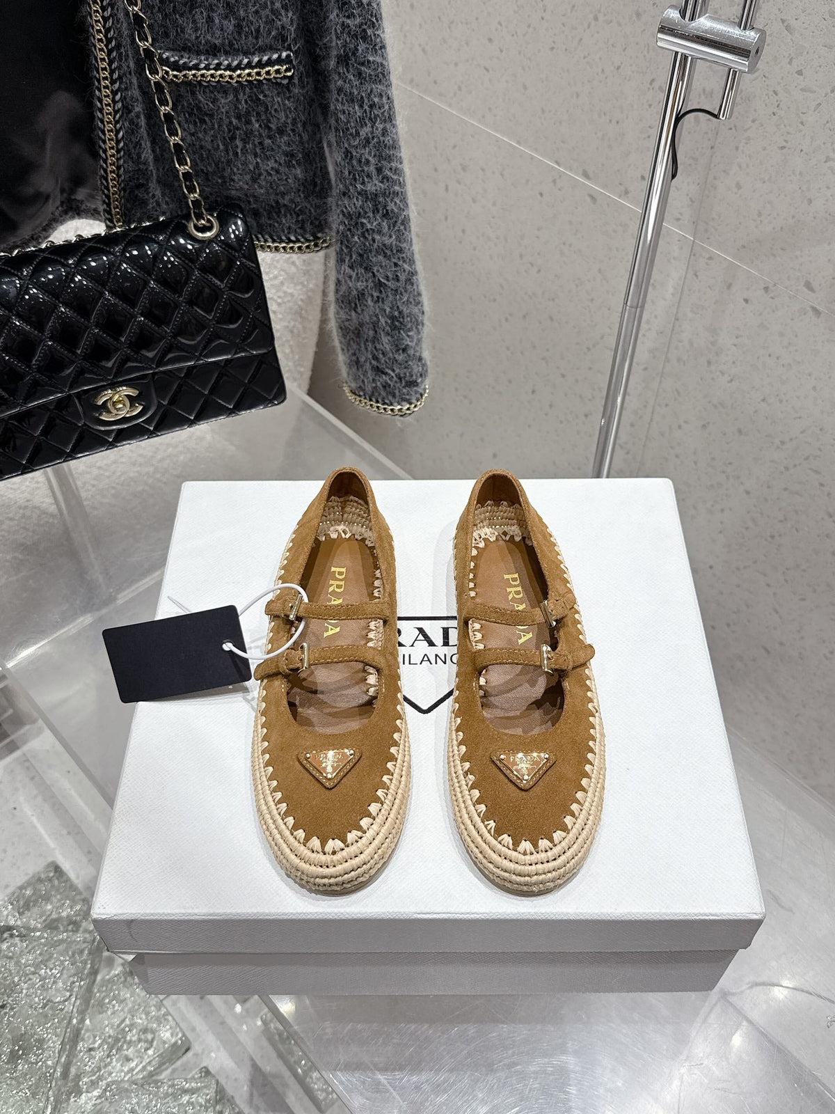 Pra 2025 Ballet Flat Brown Beige Suede Woven 554290