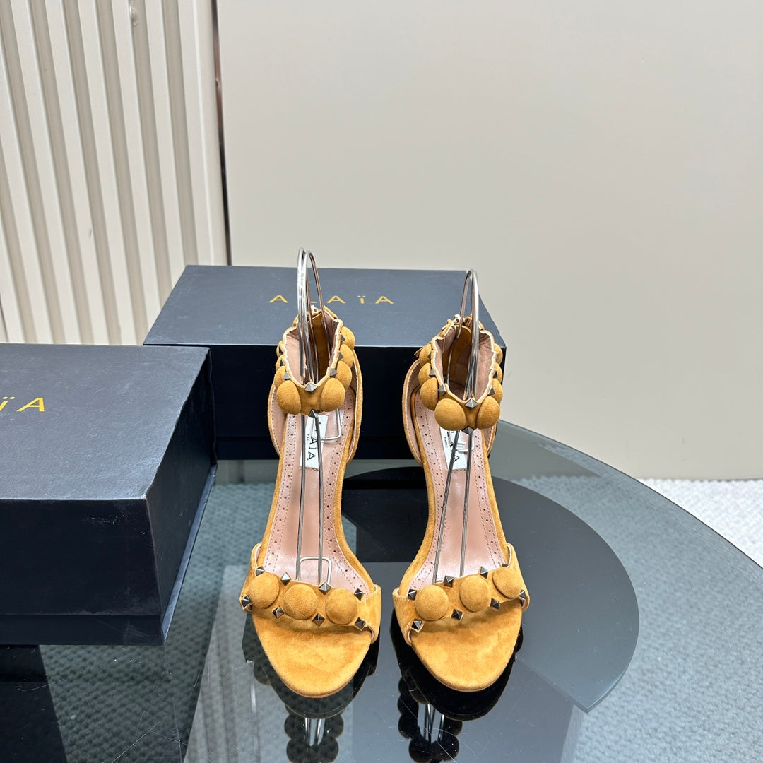 ALAIA HIGH HEEL SANDAL 10 CM IN DIJON YELLOW SUEDE