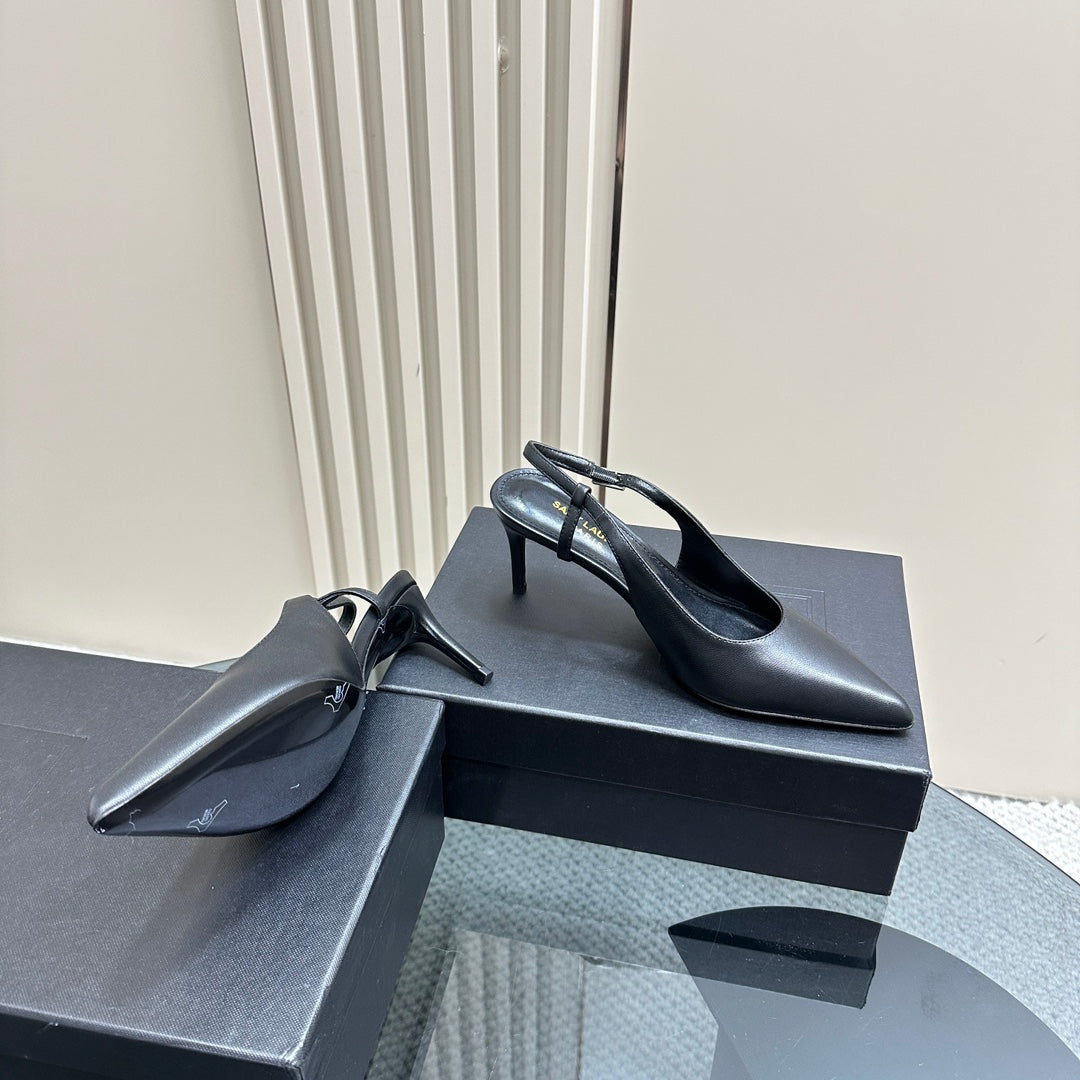 SL TRAPEZE SLINGBACK PUMP BLACK CALFSKIN
