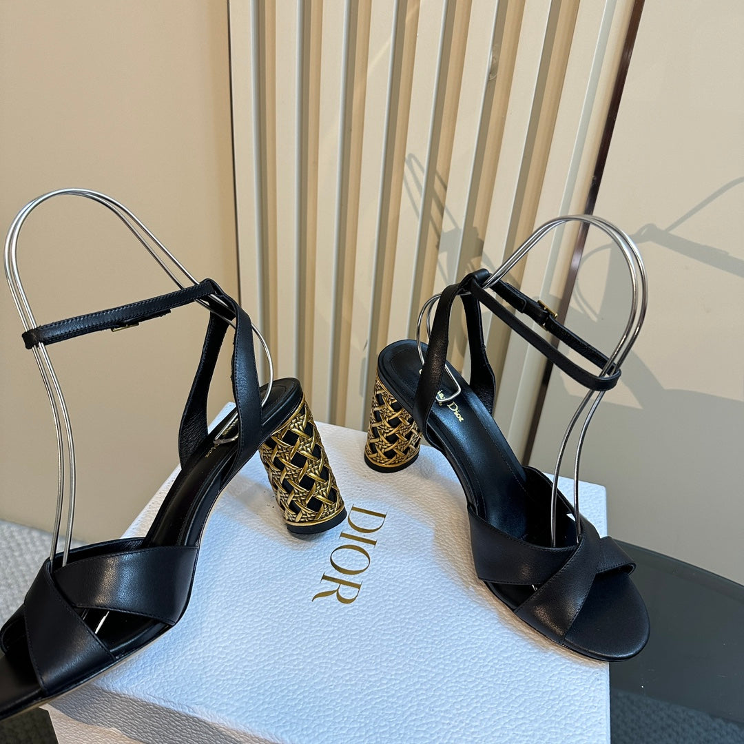 CD Icon Heeled Sandal 95mm Black Calfskin