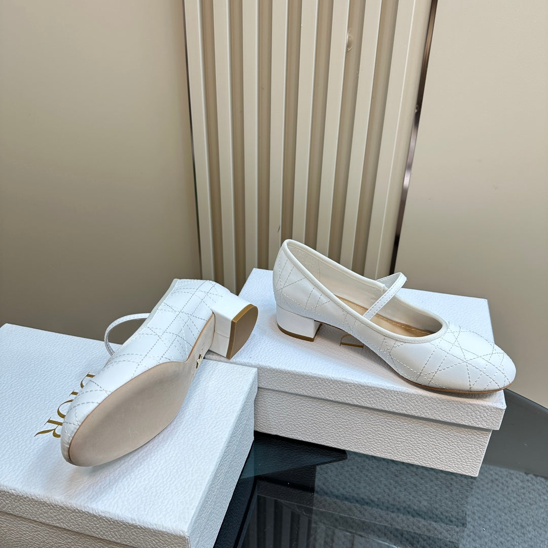 CD Ballet Pump White Soft Cowhide