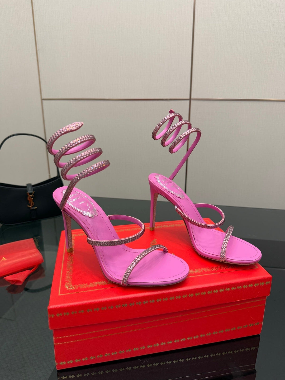 RC Sandals 9.5cm Dark Pink Silk Creole Crystal Diamond 302607