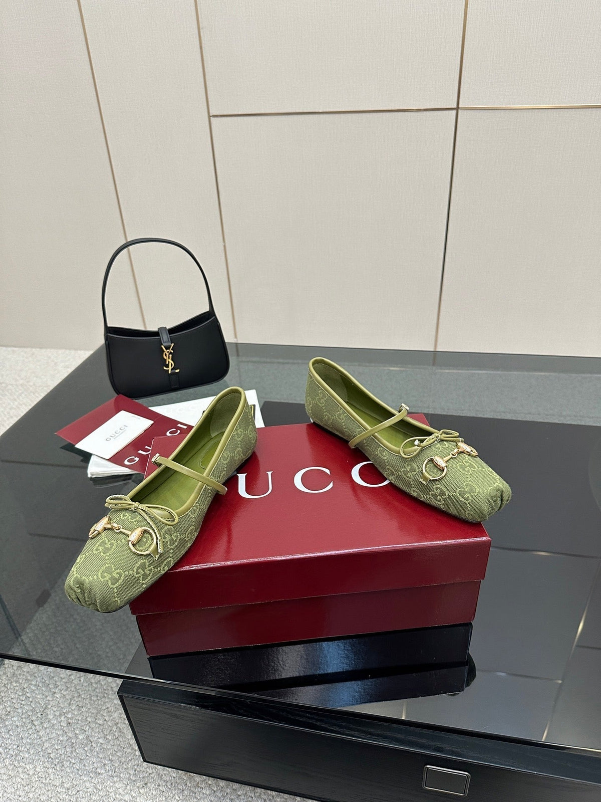 GC 25 Horsebit Ballet Flat Green Monogram Canvas