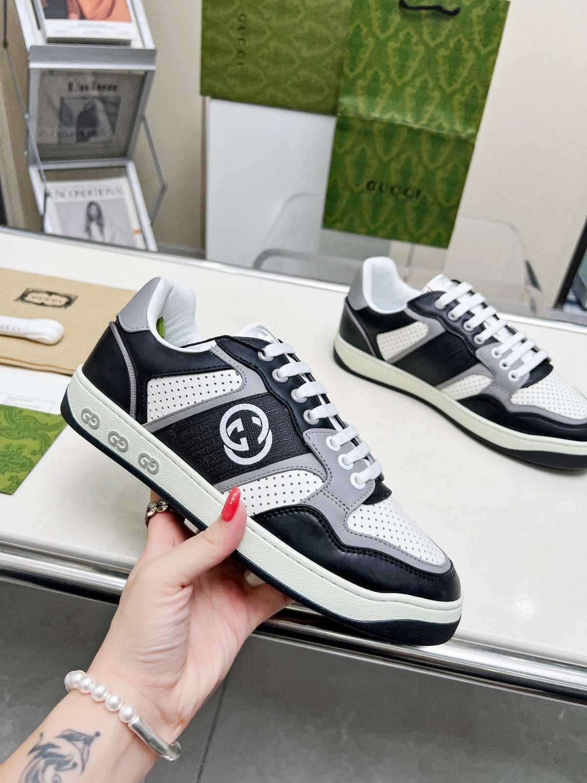 GG Men's MAC80 Sneaker White Black Cowhide 539519