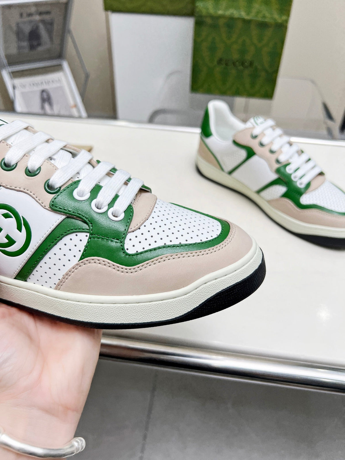 GG Men's MAC80 Sneaker White Green Cowhide 539520