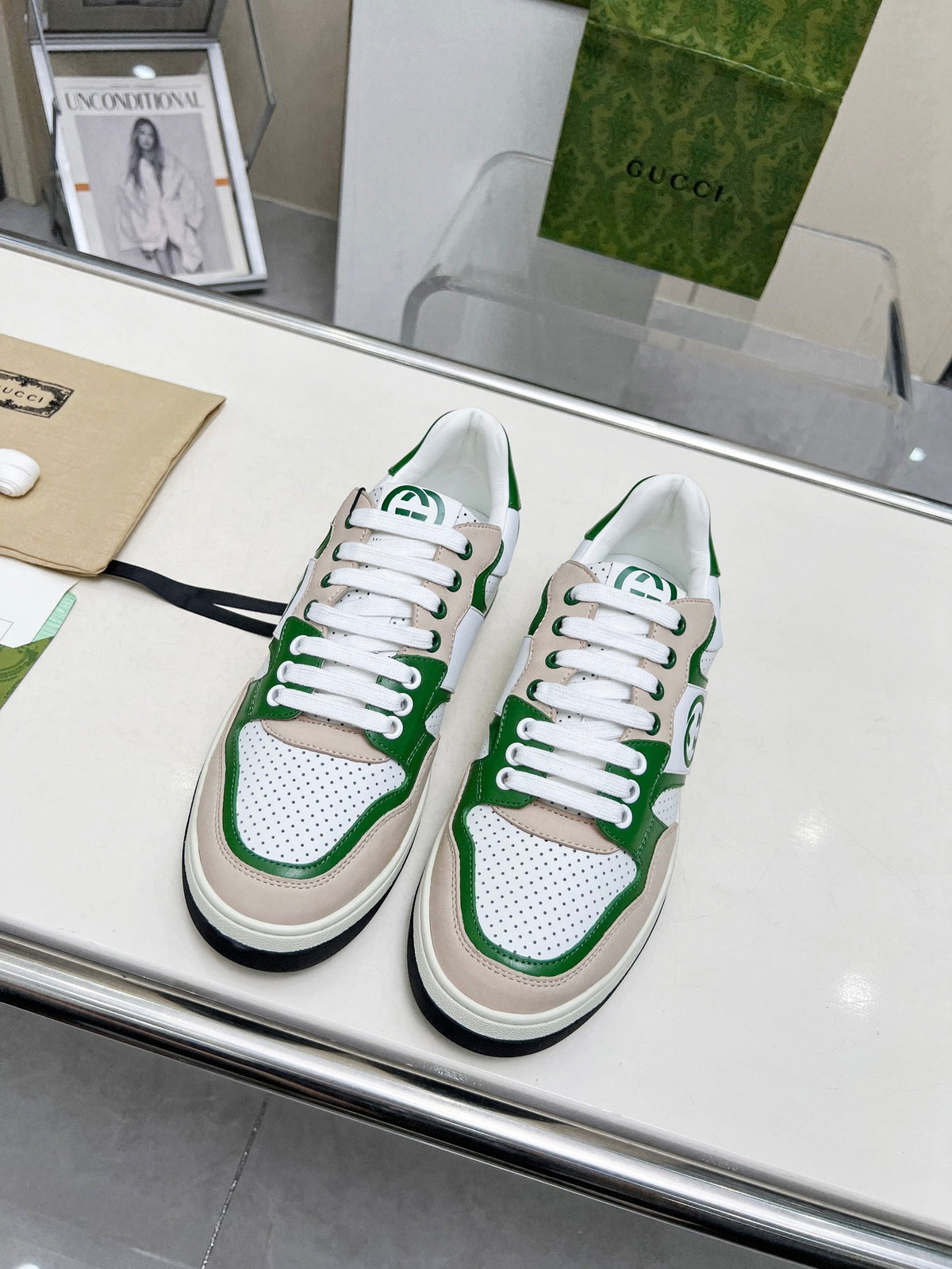 GG Men's MAC80 Sneaker White Green Cowhide 539520