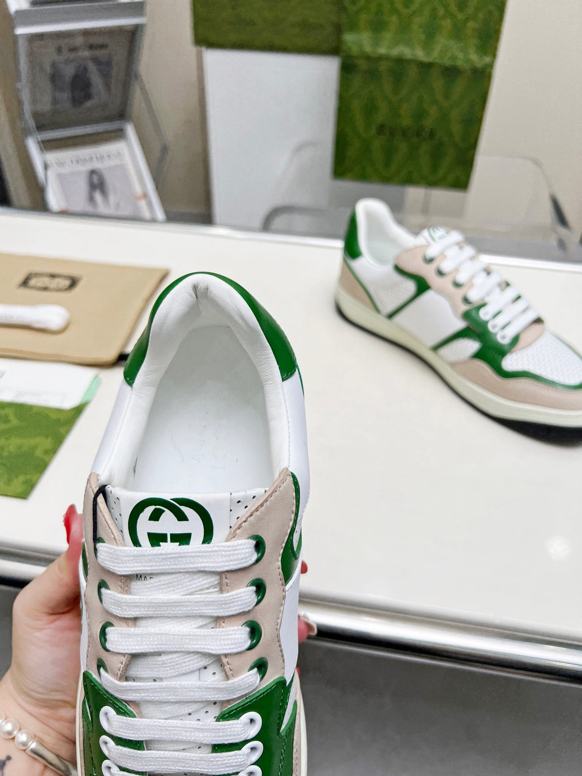 GG Men's MAC80 Sneaker White Green Cowhide 539520
