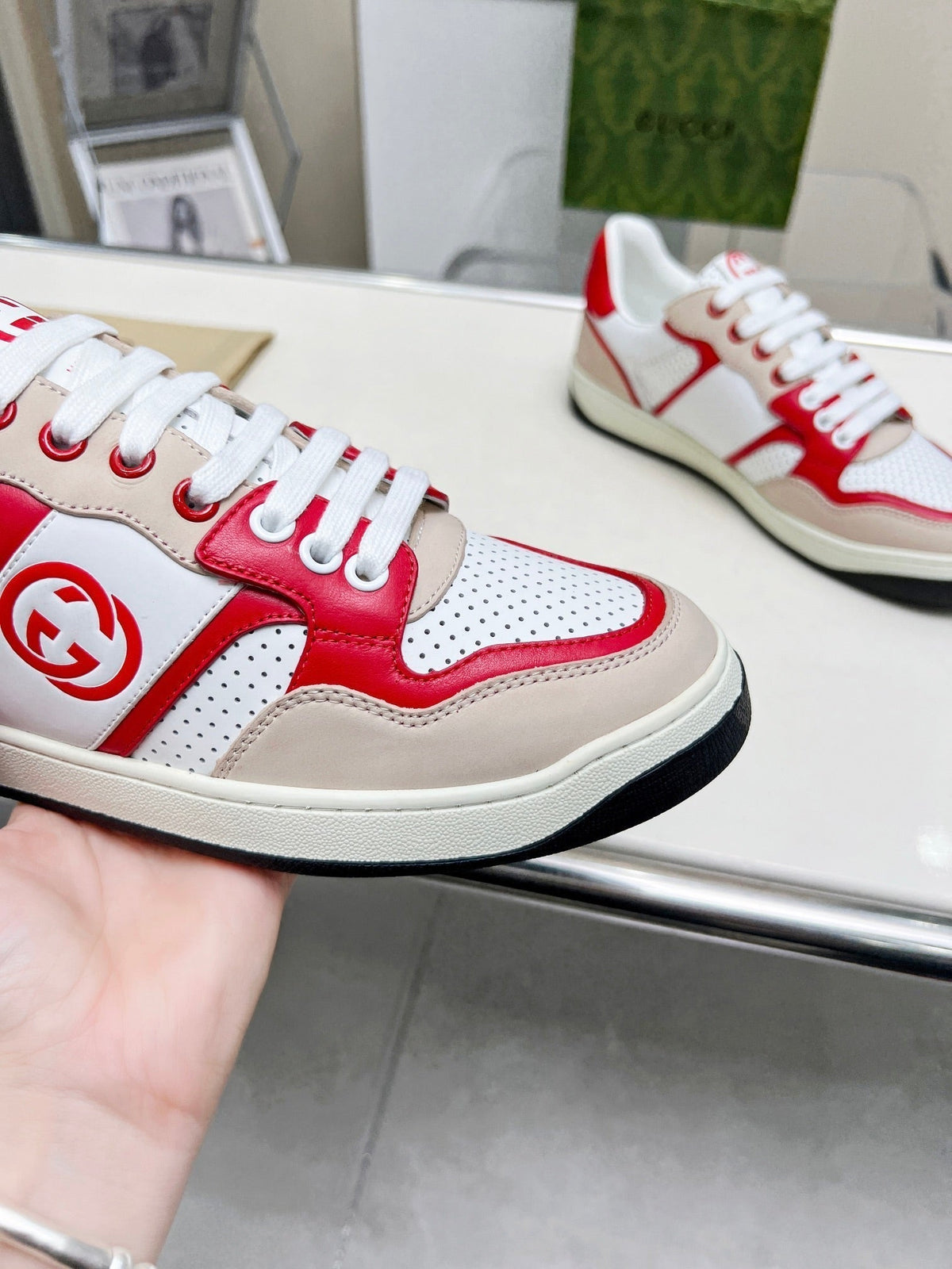 GG Men's Mac80 Sneaker White Red Cowhide 539525