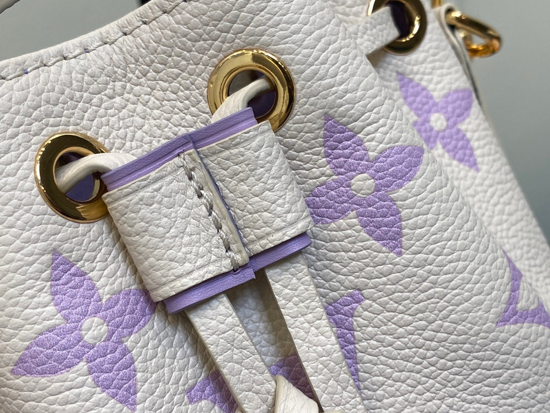 nano noe 13 cream purple monogram calfskin gold hardware