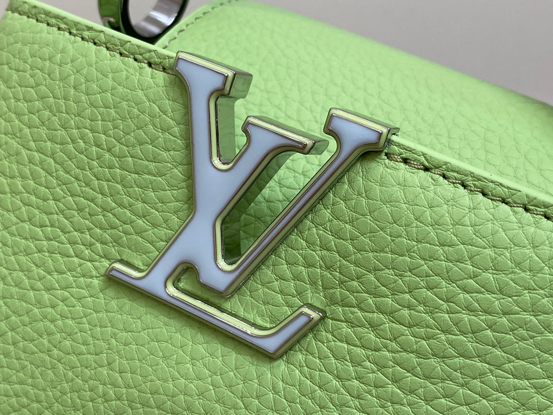 CAPUCINES MINI 21 GREEN TAURILLON TURQUOISE SILVER HARDWARE