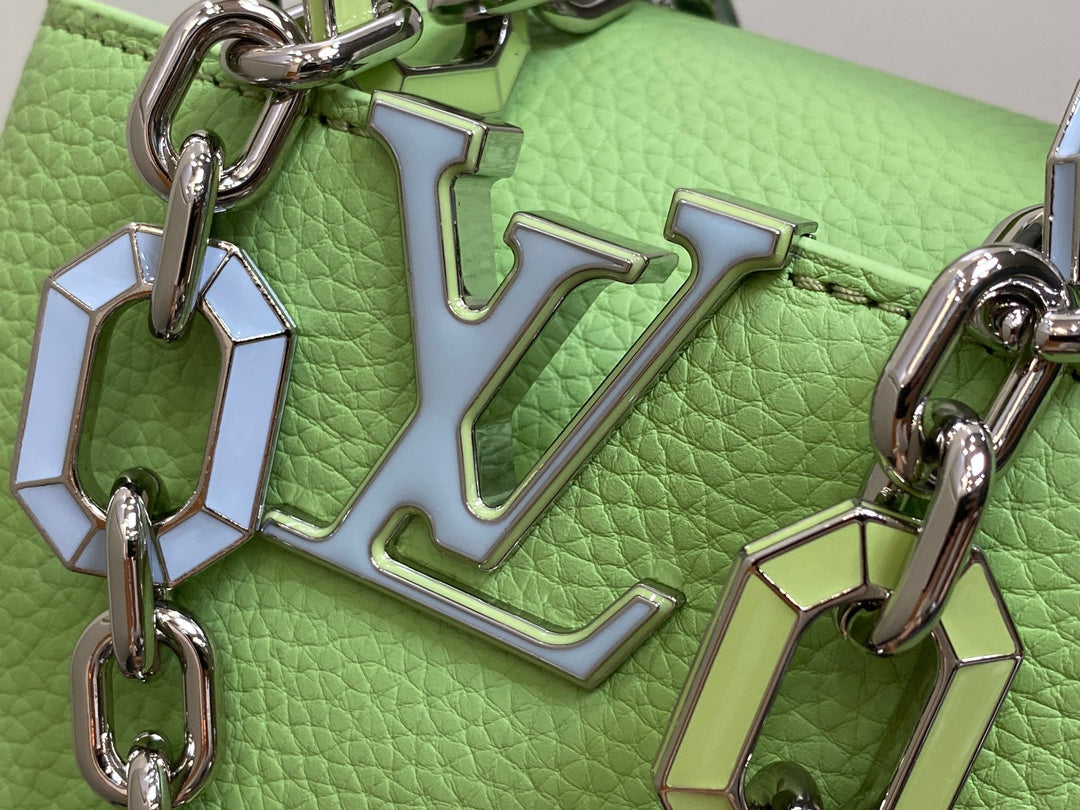 CAPUCINES MINI 21 GREEN TAURILLON TURQUOISE SILVER HARDWARE