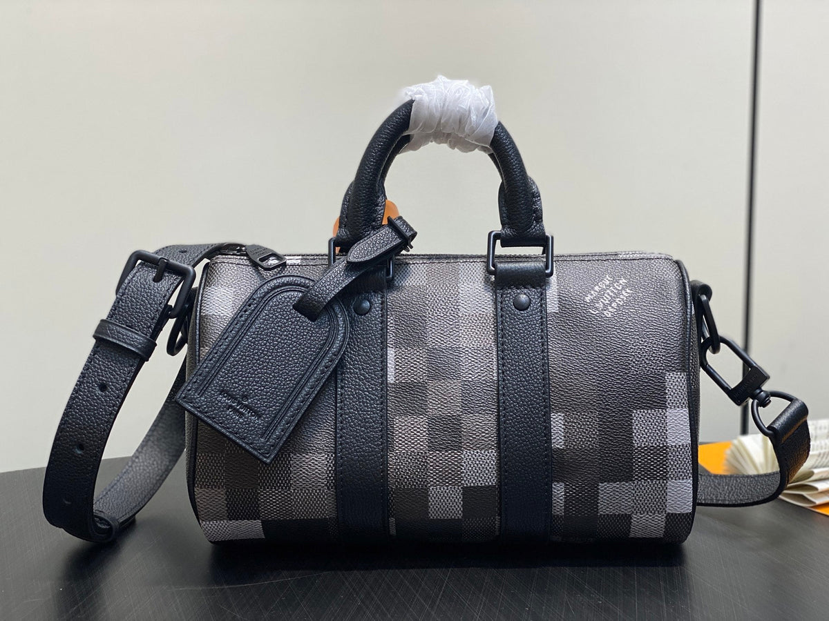 Keepall Bandouliere 25cm Damoflage Black Coated Canvas