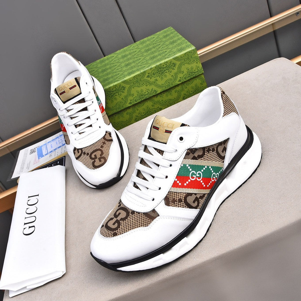 GG Men's Sneaker White Brown Calfskin 522005