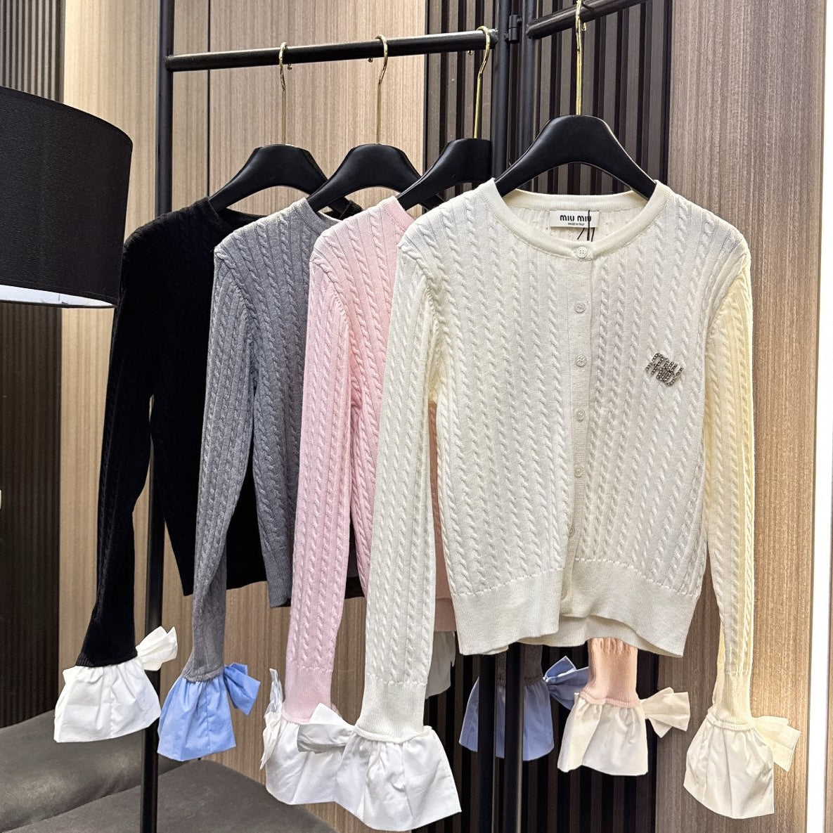 Miumiu 2025  Cardigan With Bow Cuff Cotton Wool