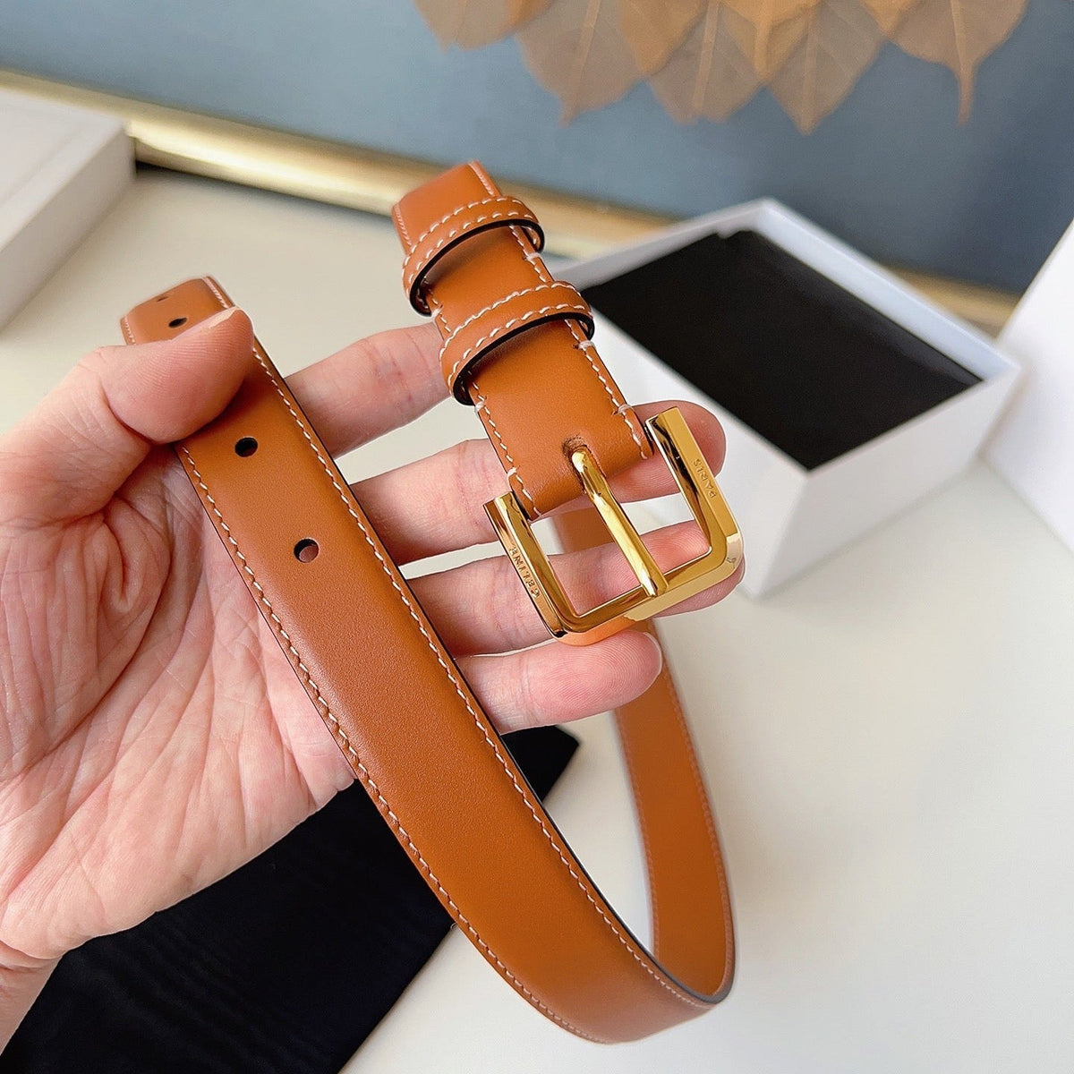 CL Gold 25mm Triomphe Camel Brown Cowhide 616408