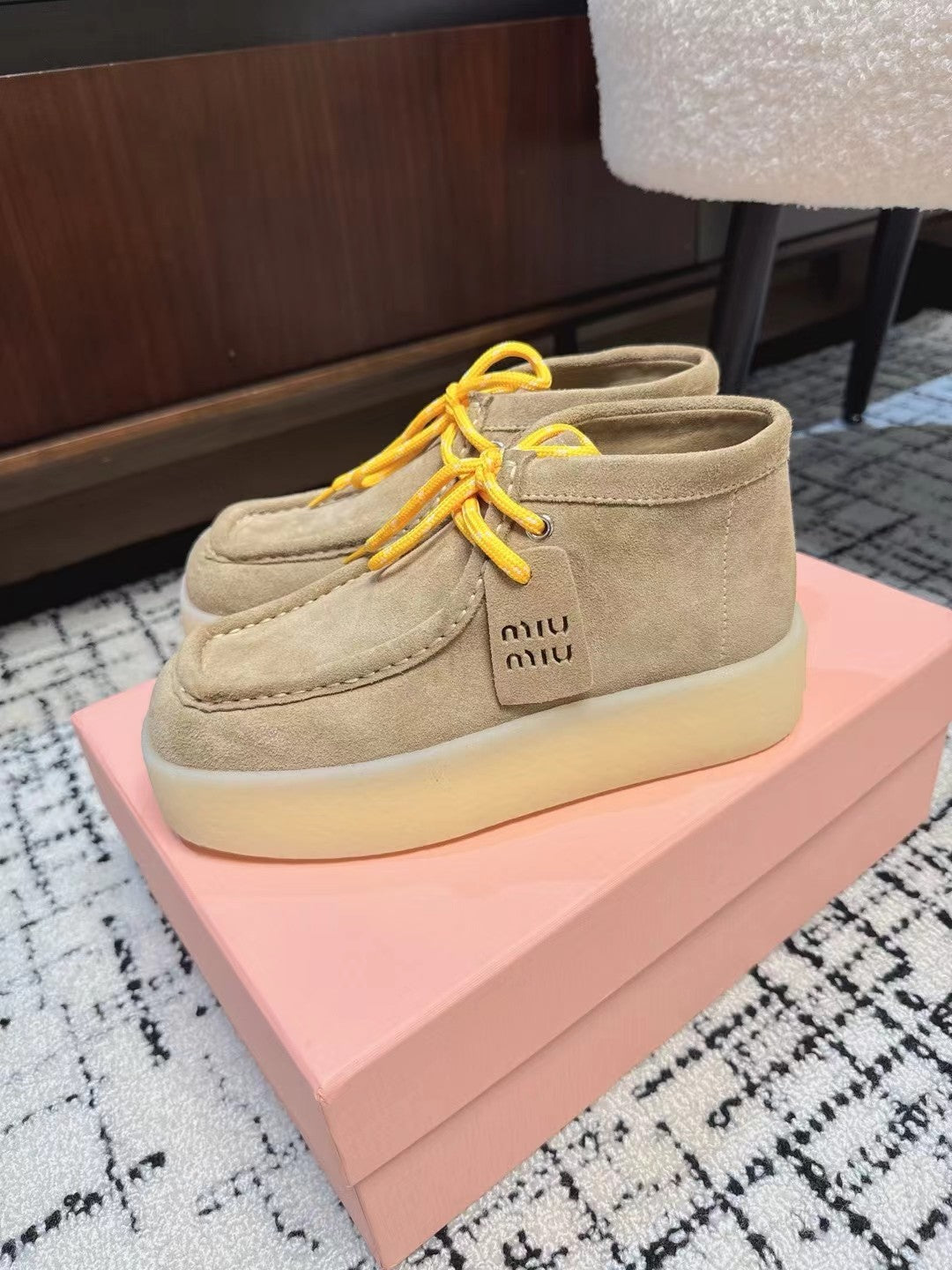 Miu Ankle Boots Light Brown Cow Suede