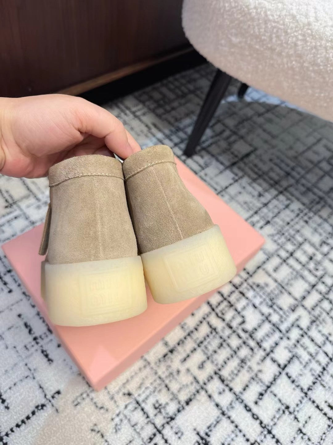 Miu Ankle Boots Light Brown Cow Suede